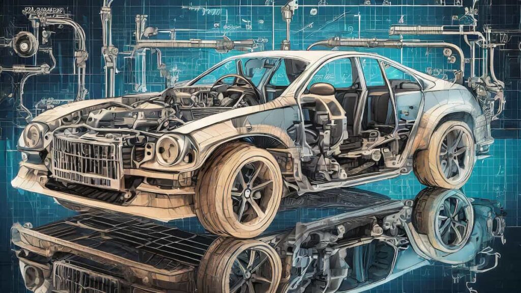 Disassembled Car Parts Blueprint