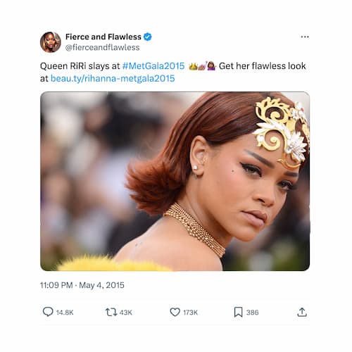 Engenai Use Case - Business, Generative Marketing, Tweet About Rihanna at Met Gala