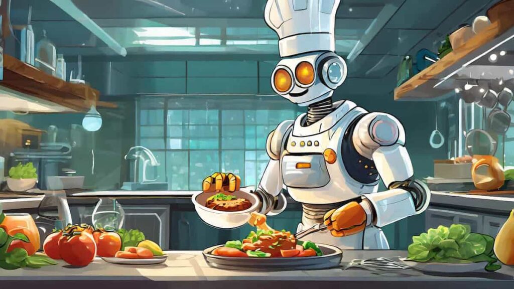 Robot Chef Preparing a Meal in the Kitchen