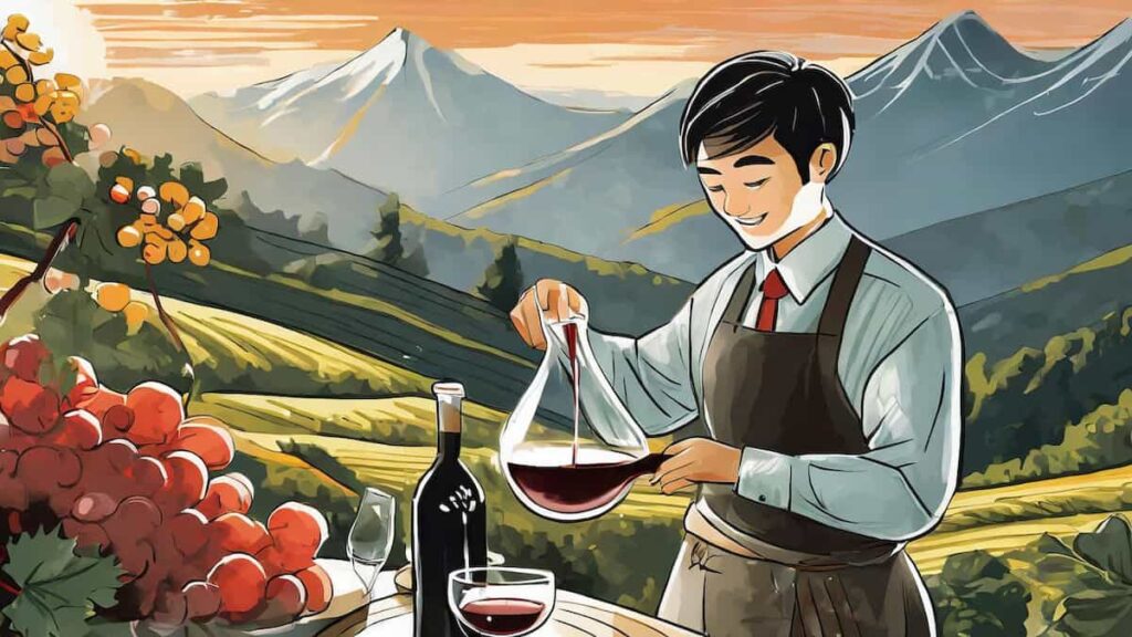 Sommelier Decanting Wine Outside at a Winery